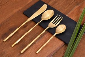 Ensemble de couverts en acier inoxydable martelé doré, ensemble de couverts de luxe, cuillère, fourchette, couteau, cuillère à café pour la salle à manger, la cuisine, la table - Product Image 5