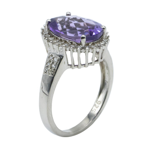 Handmade 925 Sterling Silver Rhodium Plated Purple Oval Cocktail <b>Ring</b> for Women Fine Jewelry - Product Image 2