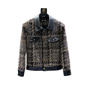 High Quality Men's Summer Fashion Long Sleeve Turn-<b>Down</b> Collar Coat New Patchwork Wool Fabric Leather Jackets Fur Decoration - Product Image 1