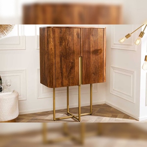 Vandana Scandinavian Highboard Living Room Cabinet 125cm Brown Matt Gold Mango <b>Wood</b> Retro GATSBY - Product Image 1