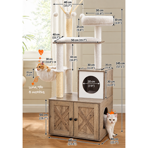Árbol para gatos moderno de varios niveles con gabinete de almacenamiento y casa para gatos para interiores - Product Image 4