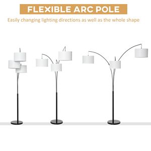 Lampada da Terra Contemporanea Trilage Arc con 3 Paralumi a Tamburo, Palo in Acciaio e Base in Marmo per Soggiorno e Camera da Letto - Product Image 4