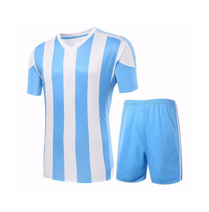Men's <b>Blue</b> <b>And</b> <b>White</b> <b>Striped</b> Soccer Jersey Set Short Sleeve V Neck Moisture Wicking Regular Fit Adult Uniform - Product Image 1