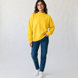Suéter Oversize de Cuello Alto para Mujer, de Algodón y Felpa, Manga Larga, Hombros Caídos, Proveedor Mayorista Personalizado - Product Image 1