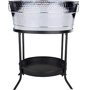 Galvanized Steel Ice Bucket with Stand Metal Beverage Tub <b>Drink</b> <b>Cooler</b> for Outdoor Garden Parties and Events - Product Image 4