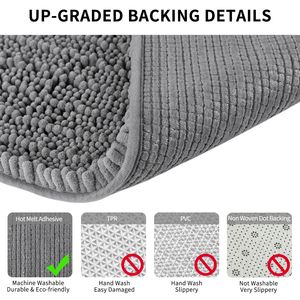 Tapis de bain en chenille extra doux 50'' x 80'', antidérapant, en microfibre, à poils longs, pour salle de bain, lavable en machine et séchable, accessoire de douche absorbant - Product Image 5