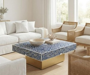 Table basse de luxe en nacre polie, artisanale et écologique, pour la maison, l'hôtel, le bureau, meuble de salon fait main. - Product Image 6
