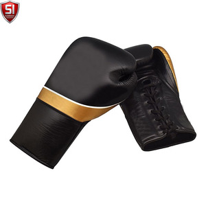 Gants de boxe SUMROOS SI en cuir noir et or avec sangle de poignet réglable, durables, protecteurs, confortables, équipement d'entraînement, design à lacets - Product Image 2