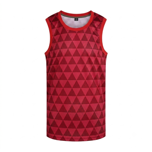 Custom <b>Red</b> Basketball Jersey Sleeveless <b>Mesh</b> Front Logo Anti-Bacterial Breathable Quick Dry Athletic Tank <b>Top</b> Men - Product Image 1