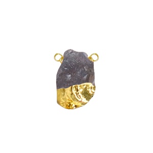 Breloques en pierre de labradorite naturelle brute - Connecteur plaqué or 18 carats pour la fabrication de colliers DIY - Product Image 1