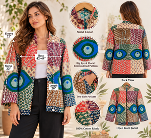 Chaqueta Bordada a Mano para Mujer, Estilo Boho, con Estampado Floral, de Algodón Suzani Kantha, Transpirable y Tejida a Mano - Product Image 4