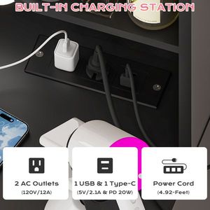 Black Particleboard <b>Makeup</b> <b>Vanity</b> with Melamine Finish 4 Drawers 2 Shelves 10 Three-Tone Light Bulbs Power Strip - Product Image 5