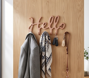 Premium Copper Plated Metal Hello <b>Hook</b> Wall Mount 4 <b>Hooks</b> Novelty Design For Clothing Storage Stylish Home Decor - Product Image 6