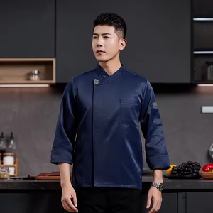 เสื้อเชฟแขนยาวสำหรับผู้ชาย ระบายอากาศได้ดี เหมาะสำหรับโรงแรม ร้านอาหาร พนักงานครัว พนักงานเสิร์ฟ ผ้าถักยืดหยุ่น พิมพ์ลายดิจิตอล โพลีเอสเตอร์ - Product Image 2