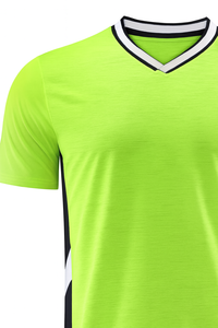 Camiseta de Fútbol para Hombre, Cuello en V, Color Verde Lima, Manga Corta, Poliéster que Absorbe la Humedad, Ropa Deportiva para Todas las Temporadas, Diseño Sólido - Product Image 5