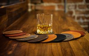 Hand Stitched Genuine Leather Coaster Set Durable Cowhide Coffee Mug Mats Home Bar Decor <b>Table</b> <b>Protector</b> Pad GLC-0017 - Product Image 6