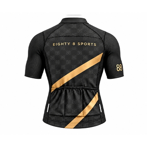 Maillot de Ciclismo Negro y Dorado con Cierre Completo, Mangas Cortas, Diseño Monograma y Tres Bolsillos Traseros - Product Image 2