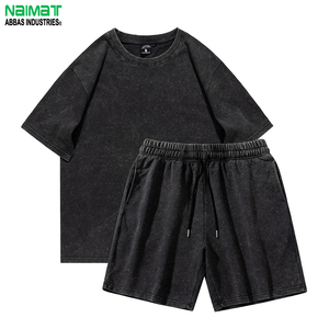 ชุดเสื้อยืดคอกลมและกางเกงขาสั้นผ้าฝ้ายสำหรับผู้ชาย NAIMAT สีพื้น ชุดลำลองฤดูร้อน ระบายอากาศได้ดี ชุดกีฬาถัก - Product Image 1