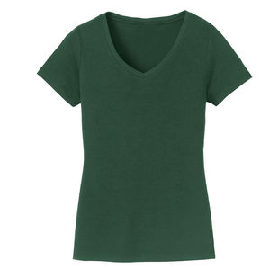 Camiseta de Punto Unisex con Cuello en V, Manga Corta, Color Sólido, Corte Regular, Informal, Invierno, 100% Algodón, Transpirable, Verde - Product Image 1