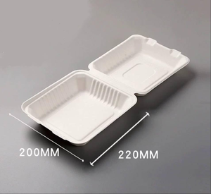 Contenedores de Alimentos Compostables, Resistentes, Impermeables y Ecológicos, Tipo Concha, de 8x8 Pulgadas, Blancos, con Bisagras, para Llevar, Hechos de Caña de Azúcar - Product Image 5