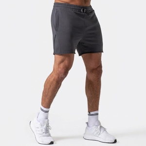 Shorts en coton gris foncé OEM à cordon de serrage, taille mi-haute, couleur unie, décontractés, respirants, tricotés - Product Image 3