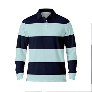 <b>Men's</b> Long Sleeve Color Blocked Polo <b>Shirt</b> Knitted Striped Casual Style Button Collar Regular Fit 2027 - Product Image 2