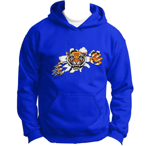 Sweat à capuche bleu électrique avec motif tigre, effet déchiré, imprimé mascotte, coupe oversize, style streetwear hip-hop - Product Image 4
