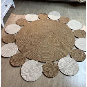 Round Jute Braided Area Rug Set Solid Color Non Slip Rubber Backing Scandinavian Style Living Room Floor Mat - Product Image 4