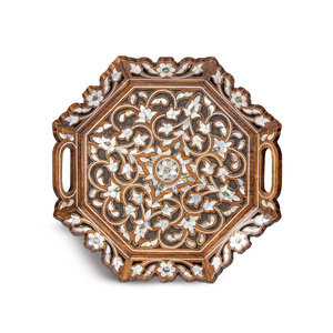 Plateau de service en bois de manguier fait main, style marocain, plateau à thé décoratif avec poignées, design mandala sculpté, décoration de table basse pour la maison - Product Image 2