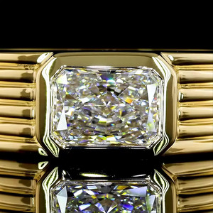 แหวนเพชรทรงเรเดียนท์คัทจากแล็บ ประดับขอบแบบ Bezel ดีไซน์ลายริบบิ้นกว้าง สำหรับผู้หญิง วัสดุทอง 10K 14K 18K ชุบโรเดียม เงินแท้ 925 935 เหมาะสำหรับงานหมั้นและงานเลี้ยง - Product Image 2