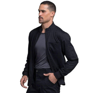 Blouse médicale noire zippée pour homme en polaire tissée, uniforme d'hôpital avec détection d'aiguilles par fusion sans couture pour tenue de travail en clinique - Product Image 2