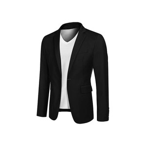 Blazer noir pour homme à col cranté, style britannique, coupe classique, tissu tissé - Product Image 1