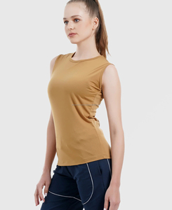 Débardeur court pour femme de qualité supérieure, personnalisable, respirant, séchage rapide, en tissu tricoté Spandex/Coton, écologique, devant - Product Image 3