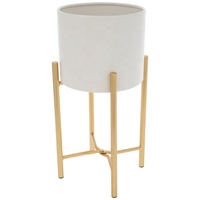 Jardinière Métallique Blanche d'Intérieur/Extérieur à Vendre, Support Doré Amovible, Revêtement Poudré, Décoration d'Angle pour Maison, Bureau, Restaurant, Jardin