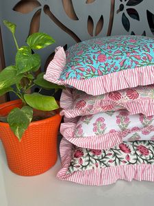 <b>Block</b> Print Boho Cushion Cover With Frill Handmade Cotton <b>Bed</b> Throw Pillows bohemian pillow cushion cover vintage home decor - Product Image 2