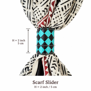 2026 Trending Boho Turquoise Checkered Hand <b>Tooled</b> Genuine Cowhide <b>Leather</b> Scarf Slide Western Designer Scarf Holder for Cowgirl - Product Image 2