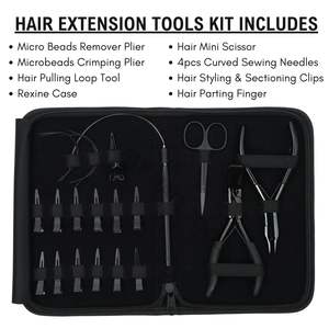 Kit de herramientas comerciales para extensiones de cabello negro con alicate de crimpado de microanillos, alicate seguro para quitar cuentas y tijeras de seccionamiento de cabello - Product Image 2