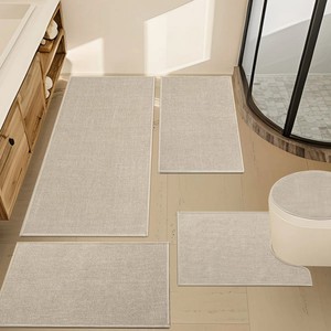 Modern Cotton Bath <b>Mats</b> <b>Set</b> 4Pcs Rectangle Non-Slip Rubber Backing Solid Color Home <b>Bathroom</b> Rug Thin Flat Weave Design - Product Image 4