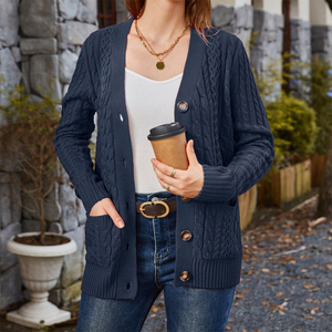 Cardigan respirant pour femme, couleur bleu marine, tendance, grande taille, manches longues - Product Image 3