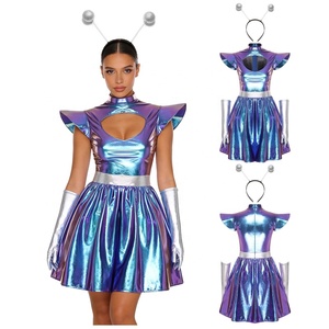Robe de cosplay d'<span class=keywords><strong>astronaute</strong></span> alien pour <span class=keywords><strong>femme</strong></span> avec gants et bandeau, robe métallique pour événements de cosplay et costumes de danse lyrique - Product Image 3