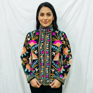 Rajasthani Textile Vintage Floral Velvet Suzani Sujani Reversible Eco-Friendly Finished Cotton Jacket Ladies Custom Logo Quilted - Product Image 2