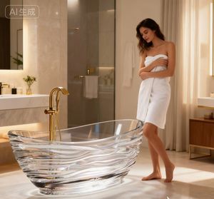 Baignoire autoportante en pierre artificielle écologique effet diamant avec hydromassage intégré, longueur 1,6 m, vidange central, capacité 20 gallons, pour appartement - Product Image 1