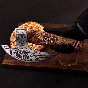 Hacha Tomahawk con hoja de acero forjado, cortador de pizza, hacha de supervivencia con mango de madera de fresno, cabeza con diseño decorativo. - Product Image 6