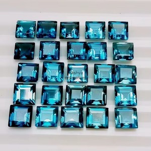 Topaze bleue de Londres naturelle, taille carrée, facettée, pierre précieuse en vrac, topaze bleue pour la fabrication de bijoux, prix de gros indien, en vrac, 10 mm - Product Image 6
