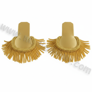 Épaulettes en laine matelassées de haute qualité avec franges en bullion, confectionnées à la main, et écussons d'épaule dorés - Product Image 2