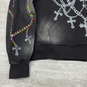Sweat à capuche en molleton 100% coton délavé à l'acide, style streetwear vieilli, pour hommes, avec strass et designs personnalisés - Product Image 5