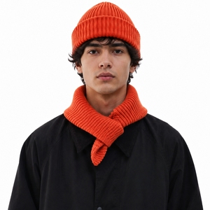 Unisex Beanie Cap Matching Knit <b>Scarf</b> Ribbed Knit Texture Folded Cuff Design Everyday Fashion Accessory Outdoor Casual Wear - Product Image 1