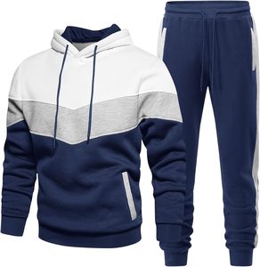 Ensemble de survêtement unisexe à blocs de couleur, sweat à capuche et pantalon à cordon de serrage, tenue décontractée et sportive à manches longues, ensemble 2 pièces pour l'hiver - Product Image 1