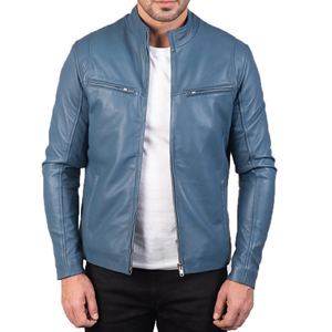 Veste en cuir véritable bleu pour homme, mode réversible, broderie décorative, coupe-vent, respirante. - Product Image 4