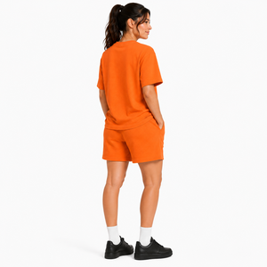 Wholesale Women Heavy Cotton Short <b>Set</b> Loose Fit T Shirt Drawstring Shorts Two Piece Short <b>Set</b> Casual Summer Streetwear Wear - Product Image 4